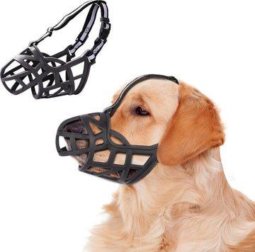 Muilkorf voor honden, zachte siliconen mand, verstelbare muilkorf, reflecterend, voorkomt blaffen, bijten en kauwen (L)