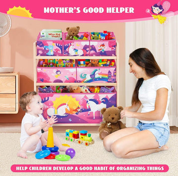 Kinderspeelgoedorganizer op wielen - 6 opbergdozen - grote capaciteit - speelgoed opbergen - kinderkamer/meisjeskamer speelgoedkast