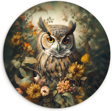 WallCircle® Wandcirkel 60x60 cm - Muurcirkel Uil - Vogels - Bloemen - Natuur - Portret - Dieren - Muurdecoratie woonkamer - Wanddecoratie slaapkamer - Kamer decoratie accessoires - Ronde schilderijen - Woonaccessoires cirkel binnen