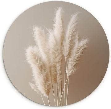 WallCircle® Wandcirkel 60x60 cm - Muurcirkel Pampasgras - Pluimen - Planten - Pastel - Aardtonen - Muurdecoratie cirkel woonkamer - Wanddecoratie slaapkamer - Kamer decoratie accessoires - Ronde schilderijen binnen - Woonaccessoires