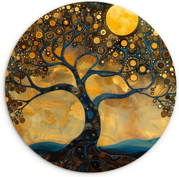 WallCircle® Wandcirkel 60x60 cm - Muurcirkel Boom - Industrieel - Abstract - Geel - Planten - Maan - Natuur - Muurdecoratie cirkel woonkamer - Wanddecoratie slaapkamer - Kamer decoratie accessoires - Ronde schilderijen binnen