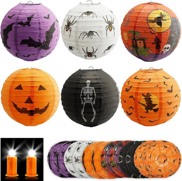 Lampion papieren lantaarns pompoen hangdecoratie - Halloween feestdecoratie 12 stuks lampen vleermuizen spinnen sprookjeslamp opvouwbare