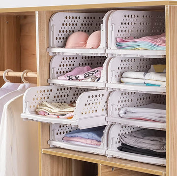 Set van 3 ladekasten Kledingkast Ladekasten Stapelbare plank voor kledingkast Binnen Opvouwbare opbergdozen Lade Wit Stapelbare lades voor kleding Slaapkamer Keuken Badkamer