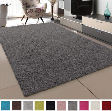 Vloerkleed Grijs Effen Hoogpolig Tapijt Loca - 160x230cm