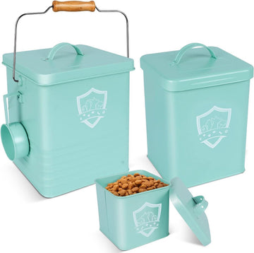 Hondenvoeropslagset van 3, luchtdichte containers met schep voor kattenvoer, voedselcontainer met deksel voor honden, droge voedselopslag, metalen hondenvoerdoos, groen.