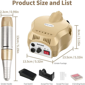 AISEELY Elektrische Nagelfrees - Nagelvijl Manicureset - Nagelboor Kit - 30.000 tpm - Instelbare Snelheid - Veilig voor Beginners en Professionals - Goud Nagelvijl elektrisch
