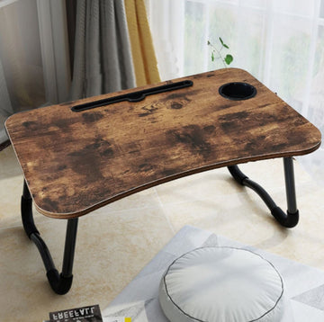 Eleganca Opvouwbare Laptoptafel – B60xD40xH27 cm – Stevige bedtafel – Klaptafel met tablethouder, lade en bekerhouder – Vintage
