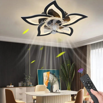 5 Lotus Ventilator Lamp - Plafondventilator - Zwart - Smart Lamp - Met Dimmer - 6 Standen Ventilator - Keuken Lamp - Woonkamerlamp - Moderne lamp