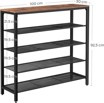 Hoppa! Vintage Metalen Schoenenrek 4 Lagen Bruin - Bruin - Metaal - 100 x 30 x 92,5 cm