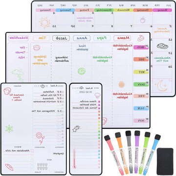 Whiteboard Familierplanner Weekplanner Maandplanner Dagplanner To-Do-Lijst - Afwasbaar Magneetbord voor Koelkast - Maandkalender Memobord Afsprakenplanner in het Duits - Magnetisch