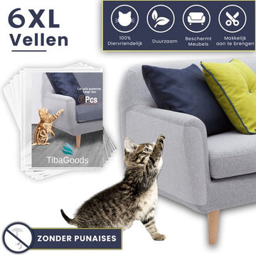 Anti Krab Vellen voor Kat en Hond - 6 XL Vellen – Zonder Punaises - Tegen Krabben – Bankbescherming – Meubelbescherming – Krabpaal – Anti Scratch – 43.2 x 30.5cm – Transparant
