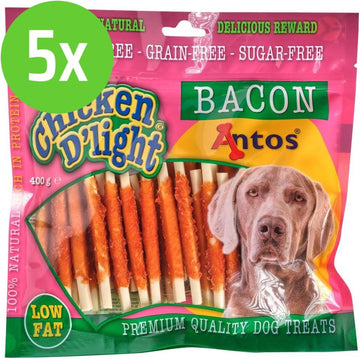 Antos Chicken D'Light Bacon - hondensnack - 400 gram - 5 Zakken