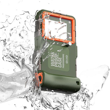 Waterdichte Telefoonhoes Universele Smartphone Duiken Cover - Zwemmen Snorkelen Onderwater - iPhone 14 Pro Max 13 11 Samsung S23 Ultra S22 S9 Huawei Google OnePlus Xiaomi Motorola - Legergroen/ Oranje