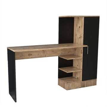 Stijlvol Bureau met Kast - Zwart & Eiken Design - 152,3x120x40cm - Duurzaam Melamine Materiaal