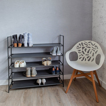 Life's Green verplaatsbare Schoenenkast met 5 niveaus – D27.5 x B99 x H94 cm – voor 20 paar schoenen – stalen frame met stevige Stoffen Planken – Handdoekenrek - Ruimtebesparende Schoenenkast - Zwart