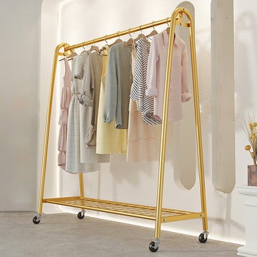 Eleganca Kledingrek op wieltjes - H158 x B120 x D40 cm - Kledingstang - Dressboy - Kledingrek metaal - Garderoberek - Stevig - Goud