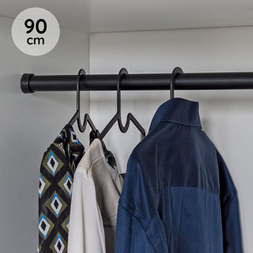 Eleganca Kledingstang 90 cm – Kledingroede – Garderobestang – Kledingstangen voor aan de muur – Inclusief kastroede dragers en schroeven - Ø28.5mm - Aluminium - Zwart