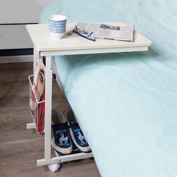 Eleganca bijzettafel op wielen - 48x30x55cm - Gebruiksvriendelijke en in hoogte verstelbare laptoptafel - Zeer stevige bedtafel met remwielen – Gebroken wit/Beige