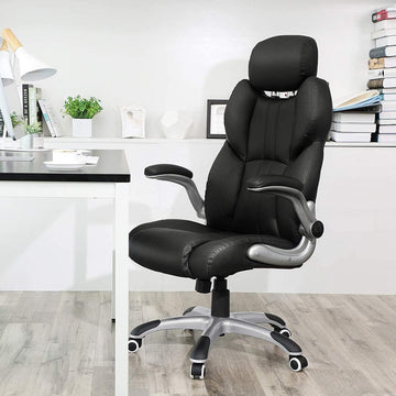 Luxe Ergonomische Bureaustoel Met Kantelmechanisme - Directie Managerstoel Ergonomisch - Kantoor Stoel Met In Hoogte Verstelbare Hoofdsteun & Inklapbare Armleuningen - Kunstleer - Zware Belasting