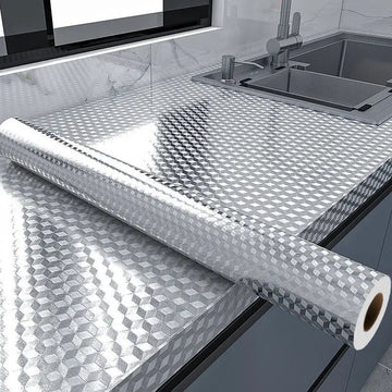 Moderne Keuken Oil-proof Zelfklevende Stickers - Anti-vlek Aluminiumfolie voor Gasfornuis, Keukenkast, en Werkblad - Hittebestendig Contactpapier, Keukentegels, Vuilbestendige Keukenfolie, en Vlekbestendig Aanrechtblad