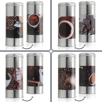 4x koffiepadblikje en 1x padlifter - metalen blikje voor koffiepads - blikken sierblikje met deksel in vintage design voor koffie (5-delige set - koffie)