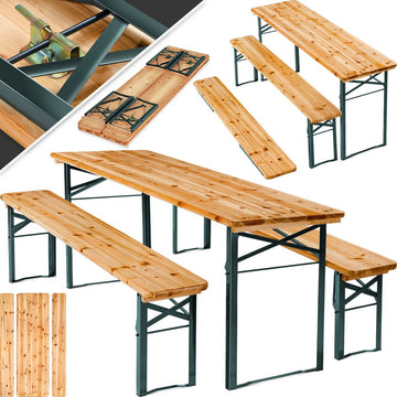 tectake® - Biertafel met 2 banken - 3-delig - Stalen frames met dennenhout - Opvouwbaar - Lengte 177cm
