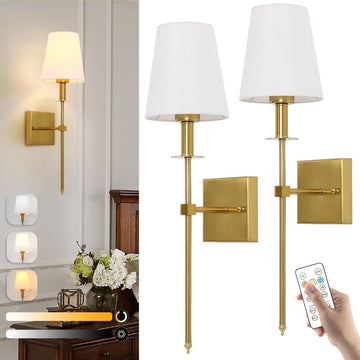 Wandlamp voor binnen Draadloos Dimbaar USB Oplaadbaar Met Afstandsbediening - Wandverlichting Oplaadbaar Nachtlampje Slaapkamer Woonkamer Trap Hal - Goud - 2 Stuks wandlamp oplaadbaar