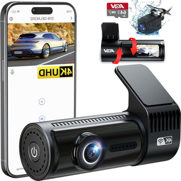 4K wifi dashcam voor de auto achter + 64 GB SD-kaart - loopopname G-sensor - app-bediening - super nachtzicht - 170 graden + 140 graden groothoek - parkeerbewaking - veiligere rijervaring Dashcam voor auto
