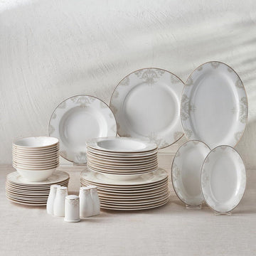 Serviesset 12 persoons Karaca Siena Tafelserviesset 56-delig - ronde combiservies set - wit porselein servies - soepborden en platte borden. Serviesset 12 persoons