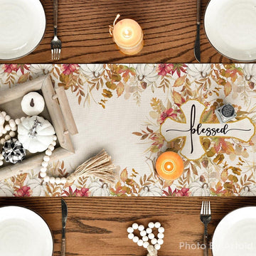 Tafelloper Eucalyptus Kruis Herfst Seizoen Binnendecoratie Vakantie Party - 40 x 140 cm - Inclusief HTML Content tafelloper textiel 60 x 140 cm