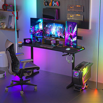 vanBoni Gaming Bureau Hoogte verstelbaar - Gaming Desk - Gaming Bureau met Led Verlichting - Zit Sta Bureau - 160x60x120CM - Zwart