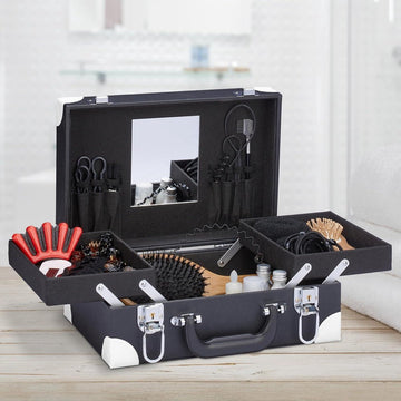 Make-up koffer - Nagellak schminkkoffer met spiegel - HBD 125 x 31 x 23 cm - Slot zwart/wit Nagellak koffer