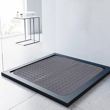 Antislip douchemat, 80 x 80 cm, douchemat, antislipmat met zuignappen voor douche of badkuip, grote vierkante douchebakmat (transparant grijs, 80 x 80 cm)