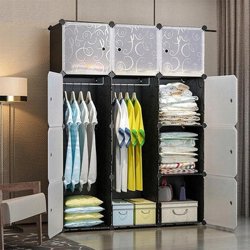 XL Modulaire Garderobekast - Grote Kledingkast - Kleding en Schoenen opbergen - 12 Legplanken & Stang - 145 x 110 x 46,5 cm