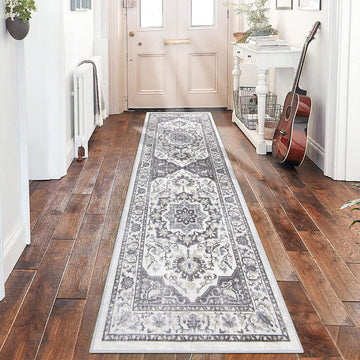 Tapijtloper voor gang - Boho - Tapijt - 60x180 cm - Loper - Grijs - Wasbaar - Antislip - Gang - Tapijt voor hal - Slaapkamer - Woonkamer - Keukenloper