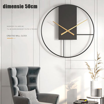 50cm Stijlvolle Scandinavische Metalen Wandklok met Stille Schoonheid-zwart/goud