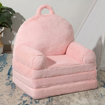 Pluizige Kinder Fauteuil Ligbed Uitvouwbaar Roze