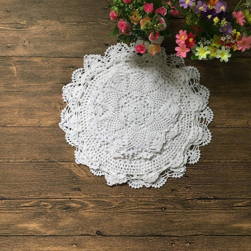 Set van 8 handgehaakte katoenen kleedjes gehaakte kanten kleedjes onderzetters placemat 23-40 cm rond wit vintage bruiloft theekransje (8 stuks wit)