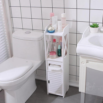 Staande Toiletkast Smalle Hoge Kast Witte Toiletrolhouder - Badkamerrek 80 x 20 x 18 cm badkamerkasten hoog