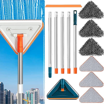 Driehoekige dweilmop met lange handgreep, 360 graden roterend, instelbaar, driehoekige mop, plint, reiniger, gereedschap, wasmachine, microvezel, mop voor ramen, vloer, muur, hardhout, tegels