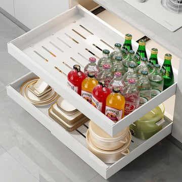 Uittrekbare kastorganizer 32-52 W x 42 l x 7 H - Keukenkast organizer met robuuste lade - Telescopische lade voor keuken - Uittrekbaar - Geen boren en spijkeren nodig Keukenkast organizer