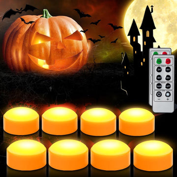 8 STKS Halloween Pompoen LED Verlichting met Afstandsbediening Timer Heldere Flickering Batterij Operated Jack-O-Lantern Elektrische Vlamloze Kaarsen voor Halloween Decoraties Gift