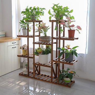 Plantenstandaard - Ca 10 tot 13 planten - Wandrek -Plantenrek - Tuin - Huis - Binnen & Buiten - 10 Laags - Hout