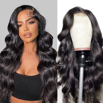 Pruiken Dames Echt Haar - Pruiken Dames Lang Haar - Pruik Zwart - 40 cm