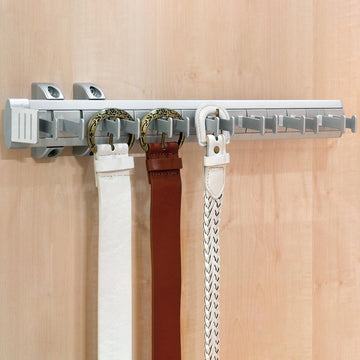 Eleganca Kledingstang Riemhouder – Riemhanger – Uittrekbaar riemenrek – Ruimte voor 7 riemen – Gemakkelijk te monteren – 44,7x8x8,5cm – Grijs/Zilver