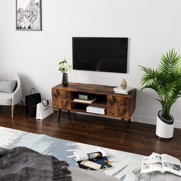 Industrieel Design TV Kast Meubel - Retro Vintage Televisie Dressoir Wandmeubel Met Opbergruimte & 2 Deuren- Staand TV Meubilair - Hout