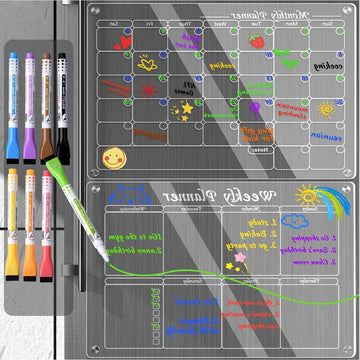 Magnetische weekplanner en maandplanner voor koelkast - afwasbare week- en maandplanner van glas en acryl voor het gezin acrylic calendar