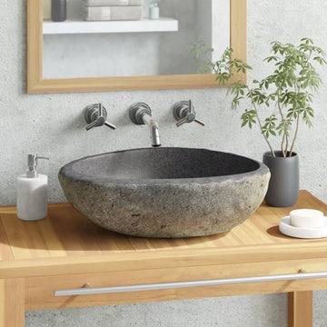 Wastafel Wasbak Natuurlijk Riviersteen | Ovaal 30 cm inclusief avoergat | Badkamer wasbak