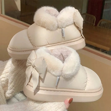 Schattige Warme Enkellaarsjes voor Dames met Strik – Pluche Waterdichte Korte Snowboots voor de Winter 2024 (Maat 38-39) | Dames Enkellaarsjes, Warme Winterboots, Fashionable Snowboots
