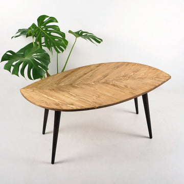 Salontafel - Vurenhouten salontafel - Salontafel van echt hout - Salontafel met massief bladmotief - Bijzettafel - Industriële salontafel - Moderne salontafel - 98x53 cm